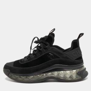 Chanel Black Black/Dark Grey  Suede Interlocking CC Logo Sneakers Size 39