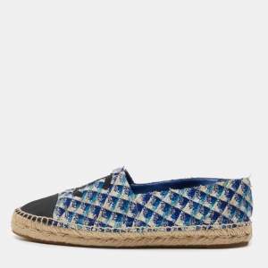 Pre Owned Chanel Two Tone Tweed  CC Espadrille Flats Size 40
