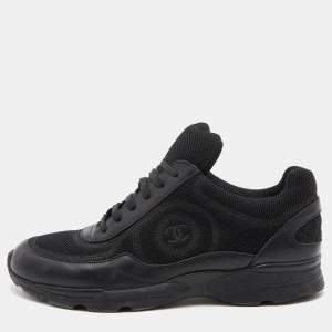 Chanel Black Leather and Mesh CC Low Top Sneakers Size 40