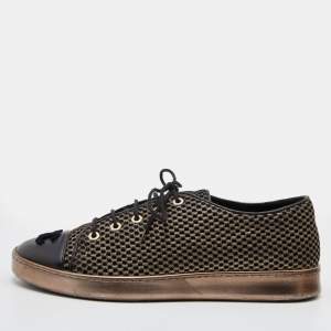 Chanel Black/Gold Mesh and Leather CC Cap Toe Low Top Sneakers Size 39.5