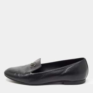 Chanel Black Leather CC Smoking Slippers Size 36