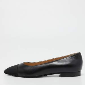Chanel Black Leather and Canvas Cap Toe Ballet Flats Size 36