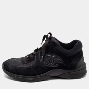 Chanel Black Suede and Nylon CC Sneakers Size 41