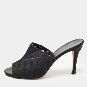 Chanel Black Mesh and Canvas CC Mules Size 41