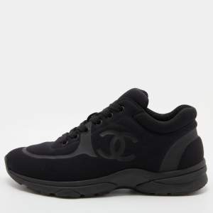 Chanel Black Neoprene Fabric CC Low Top Sneakers Size 38