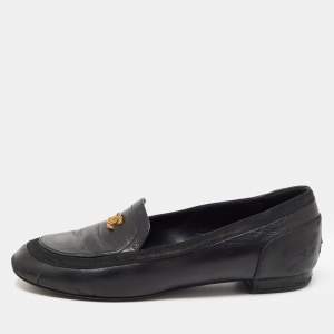 Chanel Black Leather CC Loafers Size 38