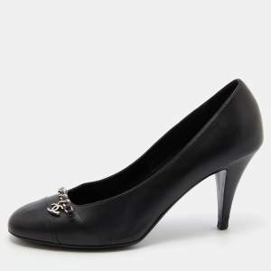 Chanel Black Leather CC Chain Link Cap Toe Pumps Size 41