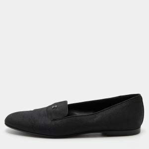 Pre Owned Chanel Black Fabric CC Slip On Smoking Slippers Size 39.5