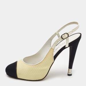 Pre Owned Chanel Tricolor Patent Leather and Canvas Cap Toe Slingback Pumps Size 40