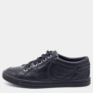 Pre Owned Chanel Black Leather CC Low Top Sneakers Size 37