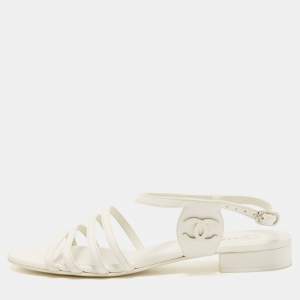 Chanel White Leather CC Strappy Sandals Size 40