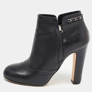 Chanel Black Leather Chain Details Ankle Booties Size 37.5
