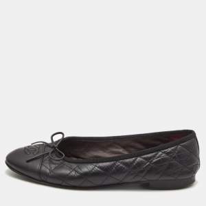 Chanel Black Leather CC Ballet Flats Size 38
