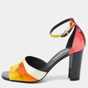 Chanel Multicolor Printed Fabric CC Ankle Strap Sandals Size 40.5