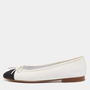 Chanel White/Black Glitter And Canvas CC Cap Toe Bow Ballet Flats Size 39.5