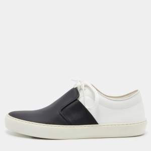 Chanel Black/White Leather Lace Up Sneakers Size 38