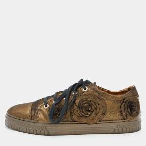 Pre Owned Chanel Metallic Suede Camellia Low-Top Sneakers Size 37