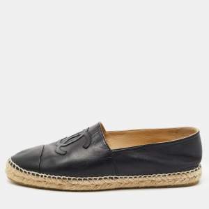 Chanel Black Leather CC Espadrille Flats Size 42