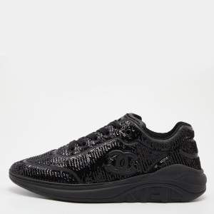 Chanel Black Sequins and Leather CC Low Top Sneakers Size 39