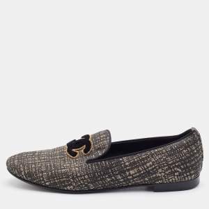 Chanel Black/Gold Tweed Smoking Slippers Size 36