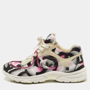 Chanel Multicolor Satin and Suede CC Low Top Sneakers Size 38.5