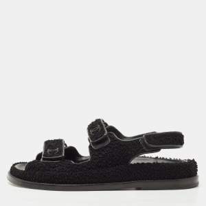 Chanel Black Fabric Dad Flat Sandals Size 37.5