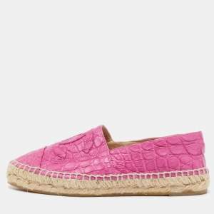 Chanel Pink Crocodile Leather CC Espadrille Flats Size 38