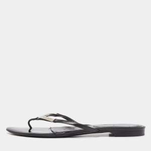 Chanel Black Leather Thong Flats Size 38.5