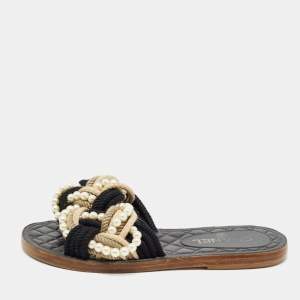 Chanel Multicolor Rope With Faux Pearls Cuba Slide Sandals Size 37