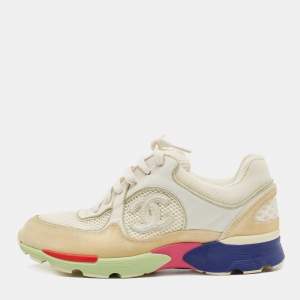 Chanel Multicolor Leather and Suede CC Low Top Sneakers Size 38