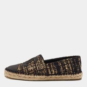 Chanel Gold/Black Woven Fabric CC Espadrille Flats Size 38