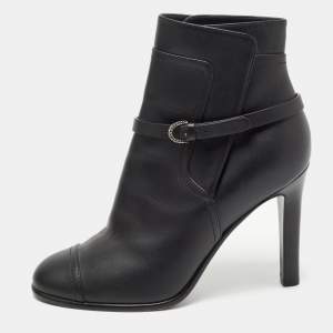 Chanel Black Leather Ankle Boots Size 37.5