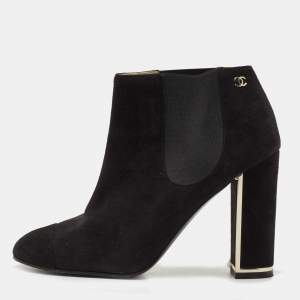 Chanel Black Suede Cap Toe Booties Size 38