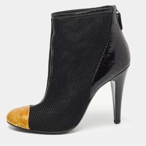 Chanel Black/Gold Leather and  Mesh Cap Toe Ankle Boots Size 39