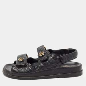 Chanel Black Quilted Leather CC Dad Flat Sandals Size 38.5