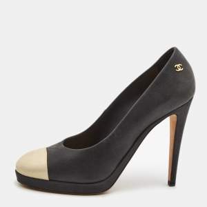 Chanel Black/Cream Leather Cap Toe Pumps Size 39.5
