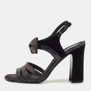 Chanel Blue/Purple Velvet and Glitter Bow  Sandals Size 39