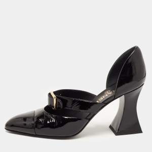 Pre Owned Chanel Black Patent Leather CC D'orsay Pumps Size 39