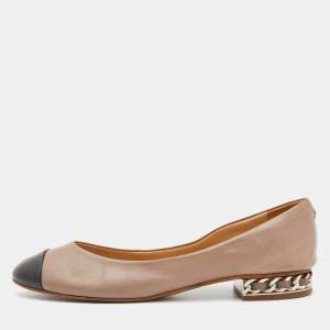 Chanel Brown/Black Leather Cap Toe Chain Ballet Flats Size 38.5
