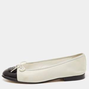 Chanel Grey/Black Suede and Patent CC Cap Toe Ballet Flats Size 37