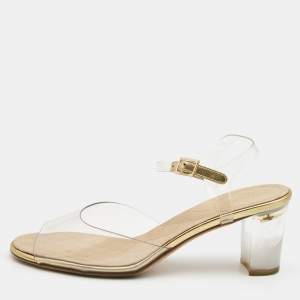 Chanel Gold Leather and PVC Ankle Strap Sandals Size 37