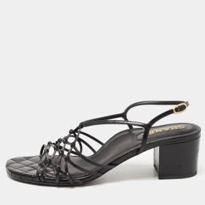 Chanel Black Knotted Leather Strappy Sandals Size 41
