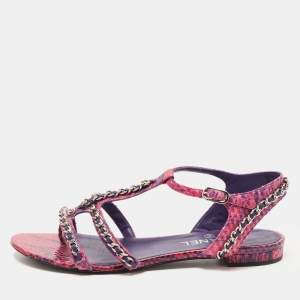 Chanel Pink/Purple Python CC Chain Link Strappy Flat Sandals Size 41