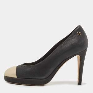 Pre Owned Chanel Two Tone Suede CC Cap Toe Platform Pumps Size 36.5