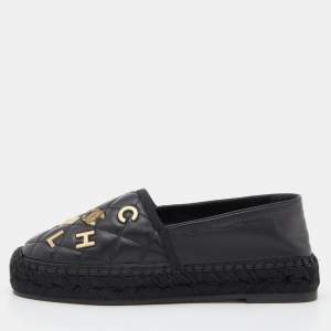 Chanel Black Quilted Leather CC Logo Espadrille Flats Size 36