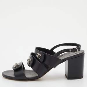 Pre Owned Chanel Black Leather CC Turn Lock Strappy Sandals Size 38