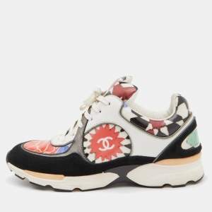Pre Owned Chanel Multicolor Printed PVC and Leather CC Low Top Sneakers Size 38