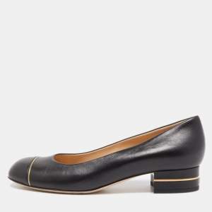 Chanel Black Leather CC Cap Toe Ballet Flats Size 38.5