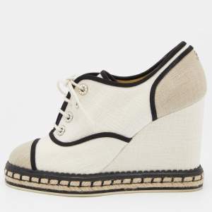 Pre Owned Chanel Tri Color Canvas CC Wedge Sneakers Size 38