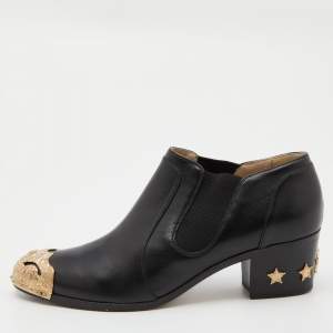 Chanel Black Leather Paris Dallas Ankle Boots Size 40.5